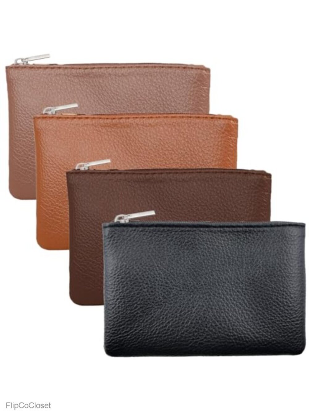Small Leather Coin Purse with Zipper, 4 Pack Mini Change Pouch for Men Women